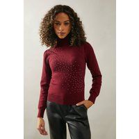 Womens Foil Embellished Roll Neck Jumper