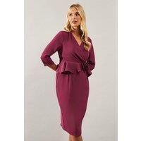 Wallis Womens Pencil Dress Plum 3/4 Sleeve Knee Length Corsage Detail