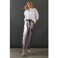 Warehouse Womens Skirt Metallic Silver Long Pencil All Seasons High Waisted