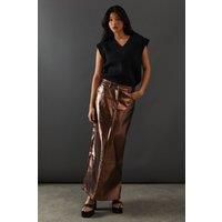 Warehouse Womens Skirt Metallic Bronze Long Pencil All Seasons High Waisted