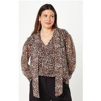 Womens Animal Print Pussybow Blouse