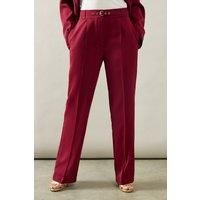 Wallis Womens Party Trousers Wide Leg Belted High Waisted Burgundy Comfortable