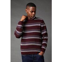 Burton Mens Pullover Fair Isle Jumper Burgundy Crew Neck Long Sleeve Casual