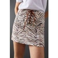 Warehouse Womens Skirt Zebra High Waisted Zebra Print Denim Mini All Seasons