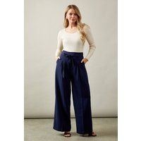 Womens Self Belted Wide Leg Trouser