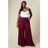 Womens Curve Gold Trim Elasticated Wide Leg Trousers