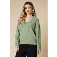 Womens Cable Knitted Collared Jumper