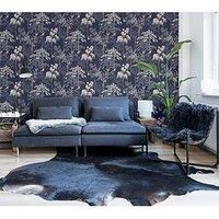 Arthouse Japanese Garden Wallpaper Oriental Trees Birds - Navy Ochre Grey