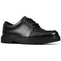 Clarks Loxham Pace Youth Leather Shoes in Black Standard Fit Size 3