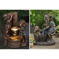 Mini Bronze Boy & Girl Garden Water Feature - 4 Designs