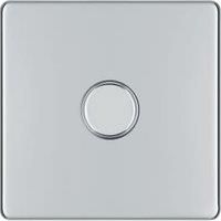 BG Electrical Screwless Flat Plate Single Dimmer Light Switch, Polished Chrome, 2-Way, 400 Watts