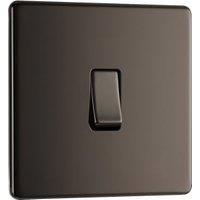 BG Electrical Screwless Flat Plate Single Light Switch, Black Nickel, 2-Way, 10AX