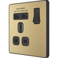 BG Electrical Evolve Dual Voltage Shaver Socket, 115/240V, Satin Brass