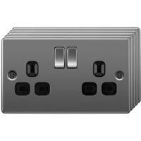 BG 13A Screwed Raised Plate Double Switched Power Socket Double Pole 5 Pack - Black Nickel