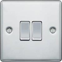 BG 10Ax Screwed Raised Plate Double Switch 2 Way - Polished Chrome