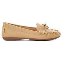 Dune Ladies GROVERS Leather Moccasins with Bow Detail Size UK 4 Flat Heel Loafers Camel