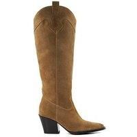 Dune London Tennessee Suede Knee-High Western Boots - Taupe