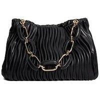 Dune London Dominia Medium Pleated Chain-Handle Slouch Bag - Black