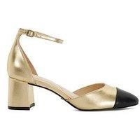 Dune London Careless Leather Block Heel Ankle Strap Courts - Gold