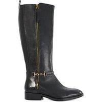 Dune Ladies Wide Fit Taylyn Knee High Boots with Signature Buckle Detail Size UK 4 Flat Heel Black