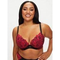 Ann Summers Nightfall Fuller Bust Padded Plunge - Black/Red - Ladies Bras - Women/'s Everyday Bras - Padded Cups and a Charm Detail - Push up Bra - Removable Pads - Padded Bra