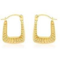 Love Gold 9Ct Yellow Gold 12Mm X 15Mm Ribbed Creole Earrings