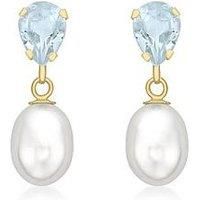 Carissima Gold Women's 9 ct Yellow Gold Blue Topaz and Pearl 7 x 20 mm Teardrop Earrings