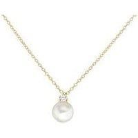 Carissima Gold Women/'s 9ct Yellow Gold 2mm White CZ with 6mm Pearl Necklace 43cm/17"-46cm/18"