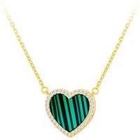 The Love Collection Silver Gp Cz Malachite Heart Necklace