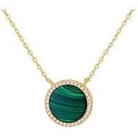 Tuscany Silver Women/'s Sterling Silver Yellow Gold Plated 15mm Round Malachite and 1mm White CZ Adjustable Necklace 42cm/16.5/' x 3cm/1/'