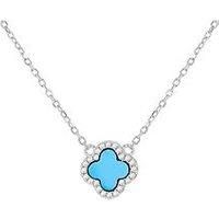 The Love Collection Sil Rh Cz Syn Turquoise Clover Necklace