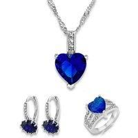 Simply Silver Sterling Silver Sapphire And Cz Halo Earrings Pendant Set