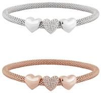 Lipsy Two Tone Mesh Heart Charm Stretch Bracelets - Gift Boxed