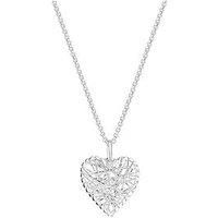 Sterling Silver 925 Diamond Cut Mesh Wrap Heart Necklace Silver