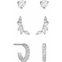 Sterling Silver 925 Cubic Zirconia Climber Earrings - Pack of 3