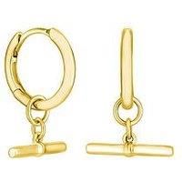 Gold Plated Sterling Silver 925 T Bar Hoop Earrings