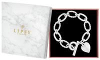 Silver Plated Textured Heart Charm T Bar Bracelet - Gift Boxed