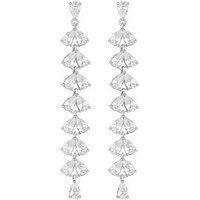 Rhodium Plated Cubic Zirconia Linear Drop Earrings