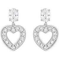 Rhodium Plated And Cubic Zirconia Open Heart Drop Earrings