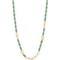 Gold Plated Pearl And Turquoise Bead Necklace