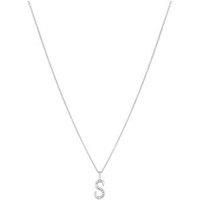 Sterling Silver 925 Polished and Cubic Zirconia Initial Pendant - S