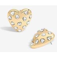 Mood Gold Crystal Puffed Heart Statement Stud Earrings