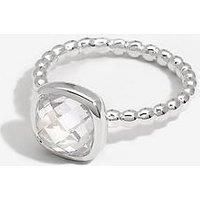 Simply Silver Sterling Silver 925 Beaded Polished And Cubic Zirconia Centre Ring - S