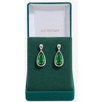 Jon Richard Rhodium Plated Emerald Cubic Zirconia Pear Drop Earrings