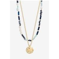 Mood Gold Blue Bead And Molten Disc Layered Necklace - Pack Of 2