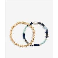 Mood Gold Blue Bead And Molten Disc Layered Bracelets - Pack Of 3