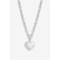 Mood Silver Polished Puffed Heart Double Chain Pendant Necklace