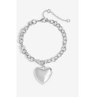 Mood Silver Polished Puffed Heart Double Chain Bracelet