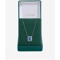 Jon Richard Rhodium Plated Cubic Zirconia Emerald Cut Sapphire Pendant - Gift Boxed