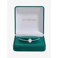 Jon Richard Rhodium Plated Cubic Zirconia Micro Pave Oval Toggle Bracelet - Gift Boxed